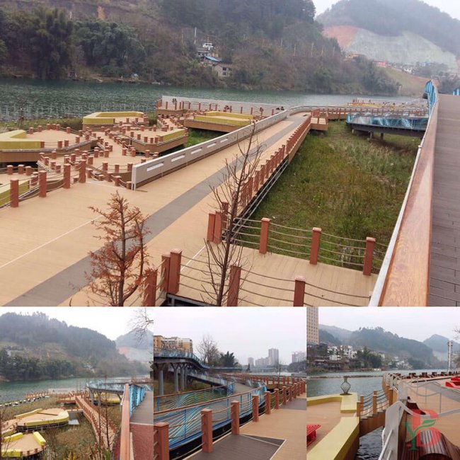 Long-distance view of coastal WPC boardwalk project showing scale and integration with landscape