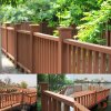 Premium composite railing solutions showcasing vertical baluster design in rich brown finish. Offers clean lines and sturdy construction, perfect for residential deck applications and outdoor living spaces.
