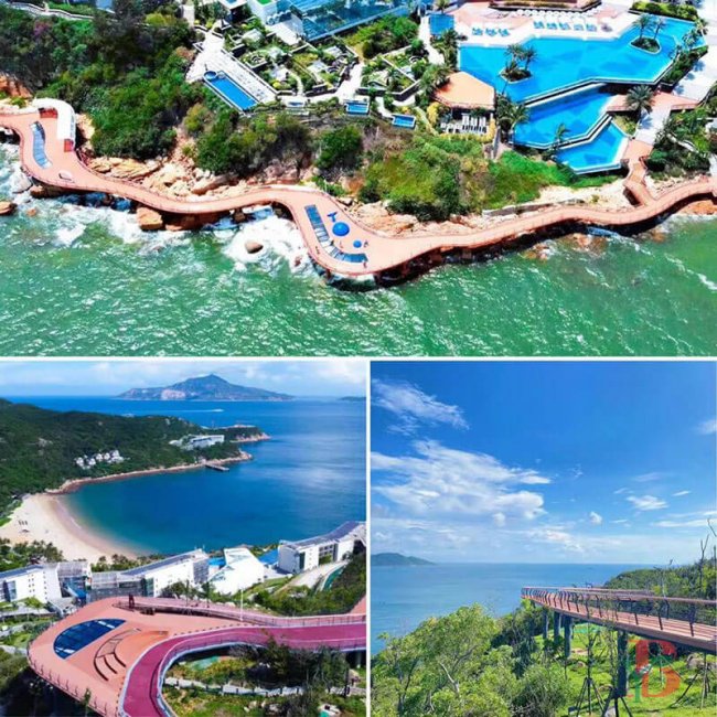 WPC coastal boardwalk installations with curved designs and ocean views