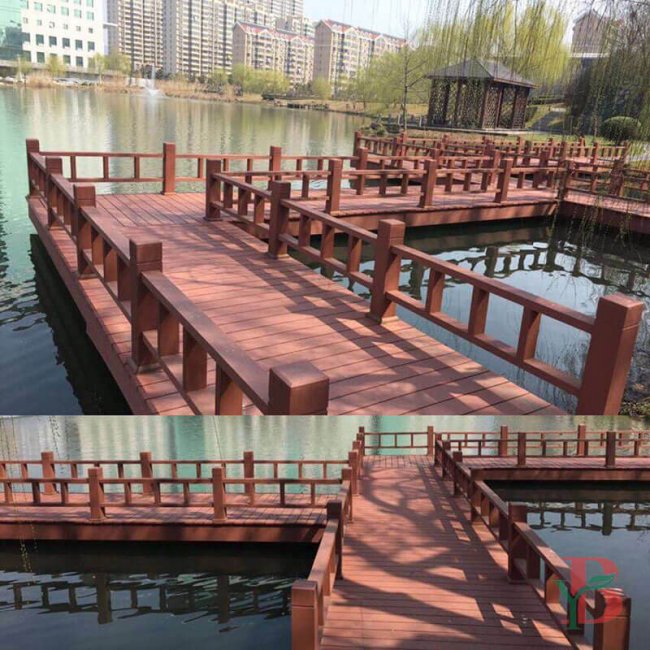Waterfront composite deck railing installation demonstrating durability in wet environments. Features robust construction and classic design elements, perfect for docks, marinas, and waterside applications.