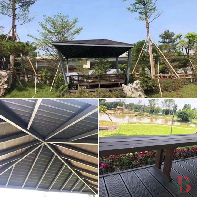 Custom designed composite gazebo with unique roofing pattern