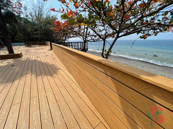 3D Embossed WPC Decking installed on beachfront deck showing excellent weather resistance