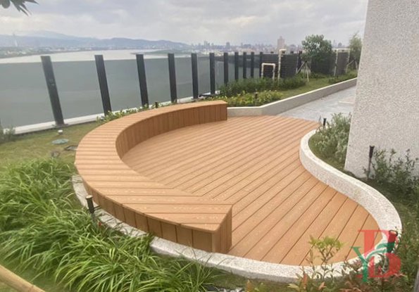 Custom curved WPC deck installation showing design flexibility and aesthetic appeal