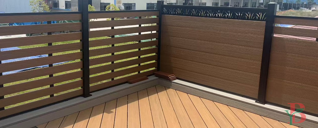 Combining solid composite panels with a lattice top allows for privacy while letting in light and air