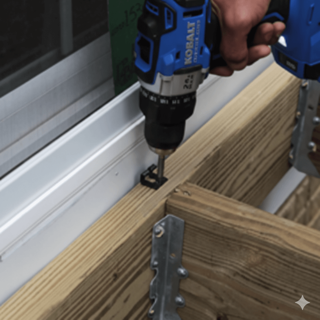 Composite decking installation, Fix starter clips to the rim joist to secure the first board.