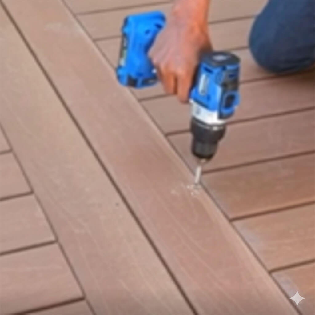 Composite decking installation, ,install parting boards (breaker boards) down the middle of the deck.