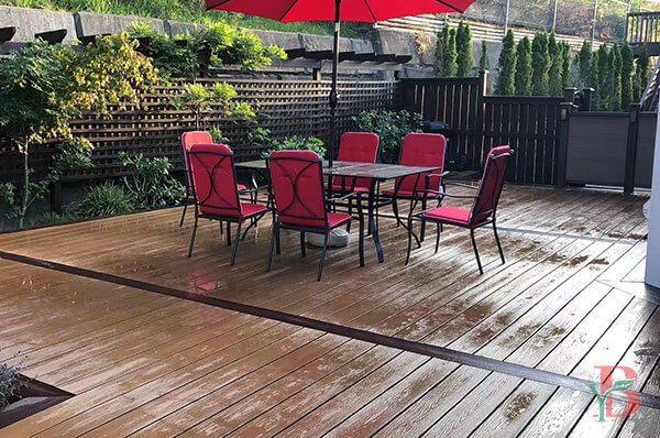 Installing a walnut color breaker board on a teak color composite deck