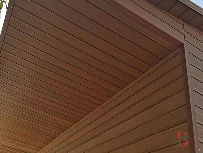 Modern architectural structure featuring WPC ceiling panels for exterior use