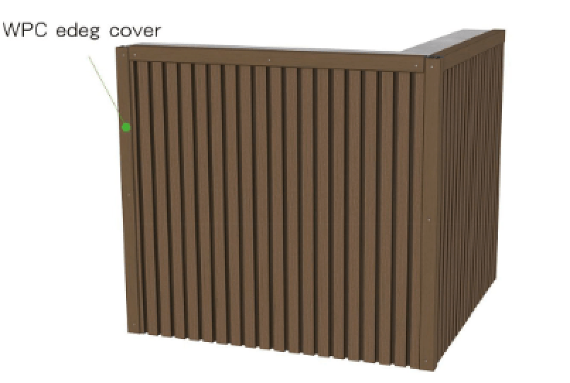 Illustration of a finished WPC wall cladding corner using a matching WPC edge cover.