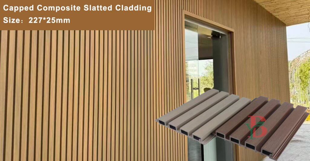 exterior building facade application of 227x25mm WPC fluted wall panels