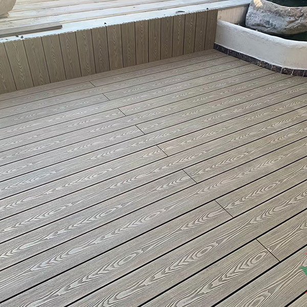 Teak color 3D Embossed WPC decking for rooftop terrace decking
