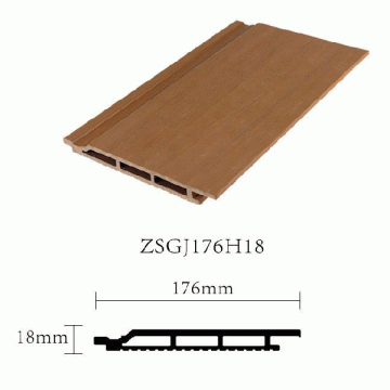 Technical specification diagram for co-extrusion WPC cladding item ZSGJ176H18, showing a cross-section with dimensions of 176mm width and 18mm height, available in brushed or wood grain surface.