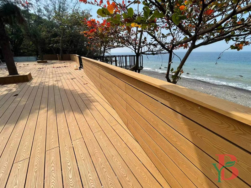 Bongywood 3D Embossed WPC decking installed on oceanfront hotel terrace