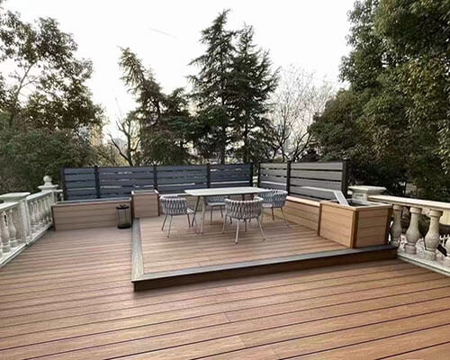 Outdoor composite decking terrace with durable wood plastic decking for residential backyard
