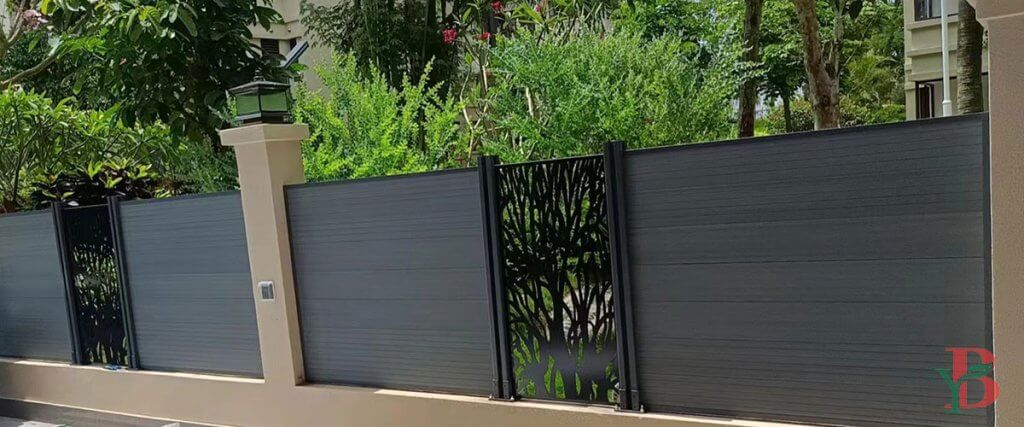 Dark grey decorative composite fence panels with modern inserts