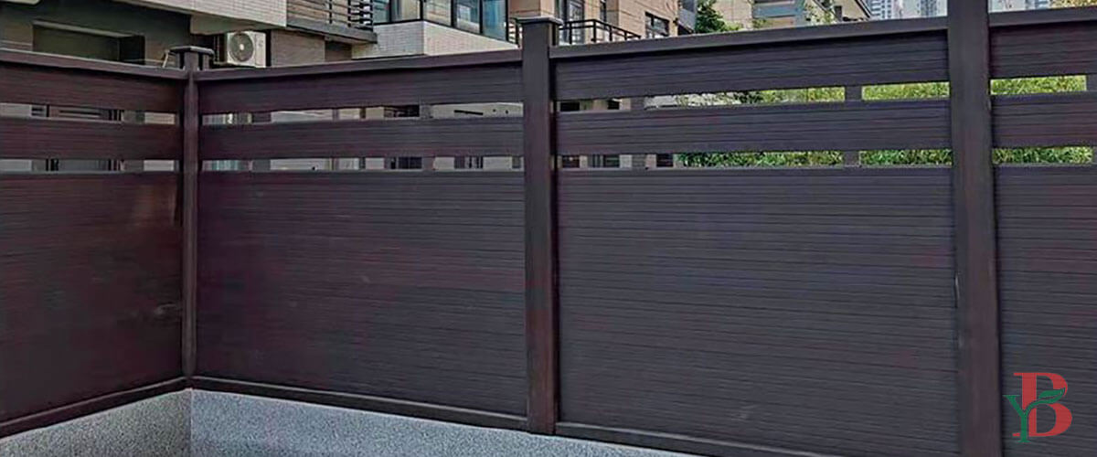 semi-privacy composite fence combines solid lower panels with horizontal open slats on top,
