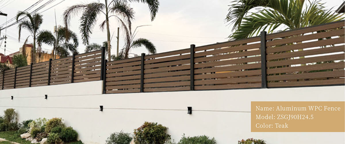 Teak Color Aluminum WPC Wall-Top Fence provide extra height and privacy.